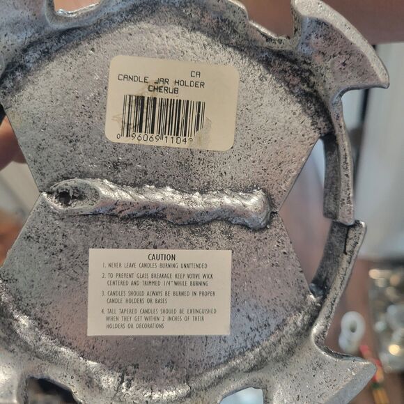 Vtg Carson 1999 Pewter Candle Holder Cherub Angel Rabbit Bunny 5 x 4.5" Medieval - Picture 5 of 10